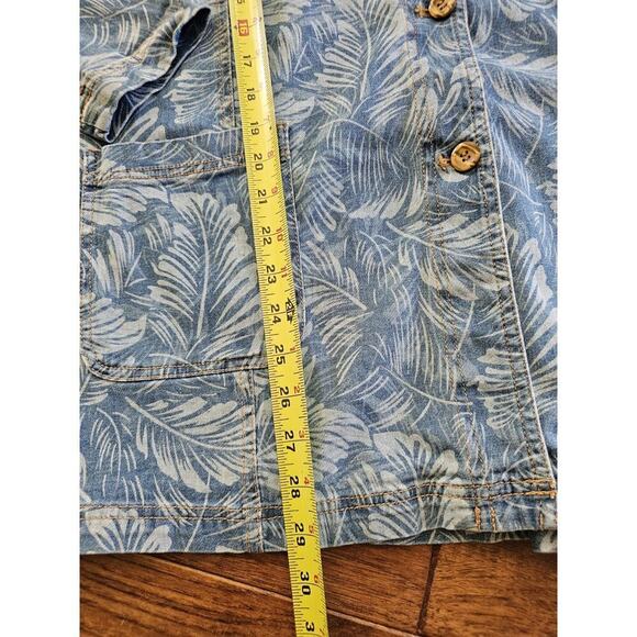 Denim & Co Tropical Floral Denim Jean Chore Jacket Blazer Women's Size L - Picture 2 of 10